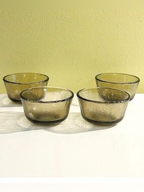 4 Vtg Glasbake Ramekins Bowls Amber Brown Food Prep Custard Fruit Textured